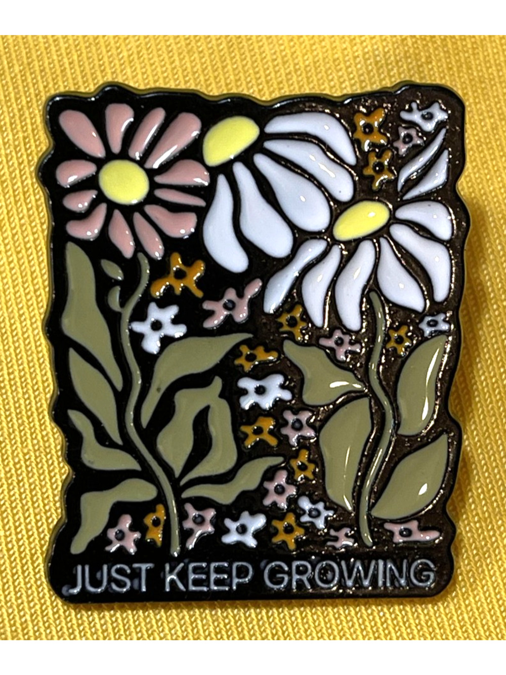NWOT Floral Brooch Lapel Pin Enamel Just Keep Growing Flower Plants Garden